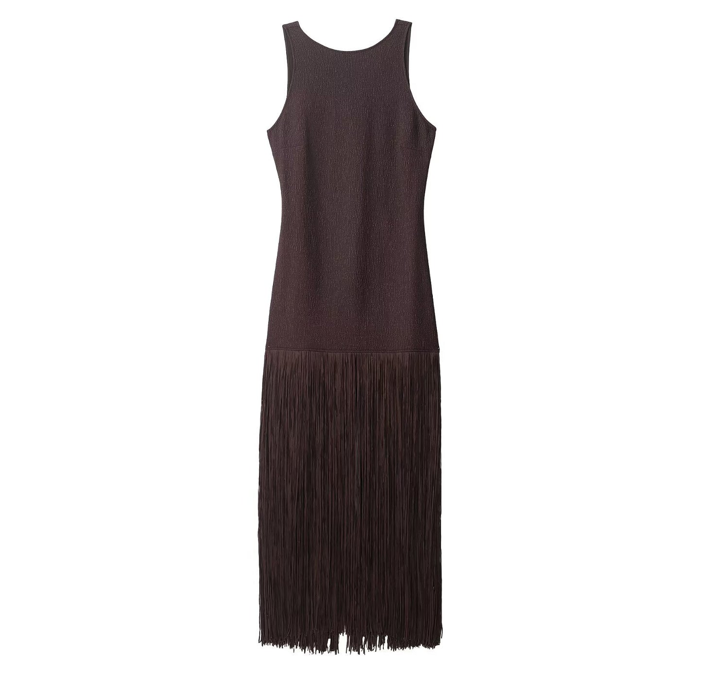 Romy | Casual Fringe Maxi Dress Brown