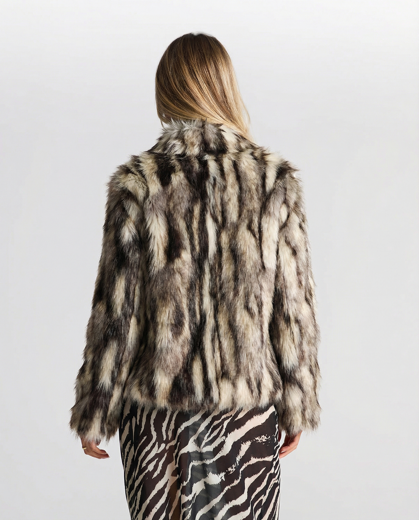 Lux | Grey Patterned Faux Fur Coat Grey