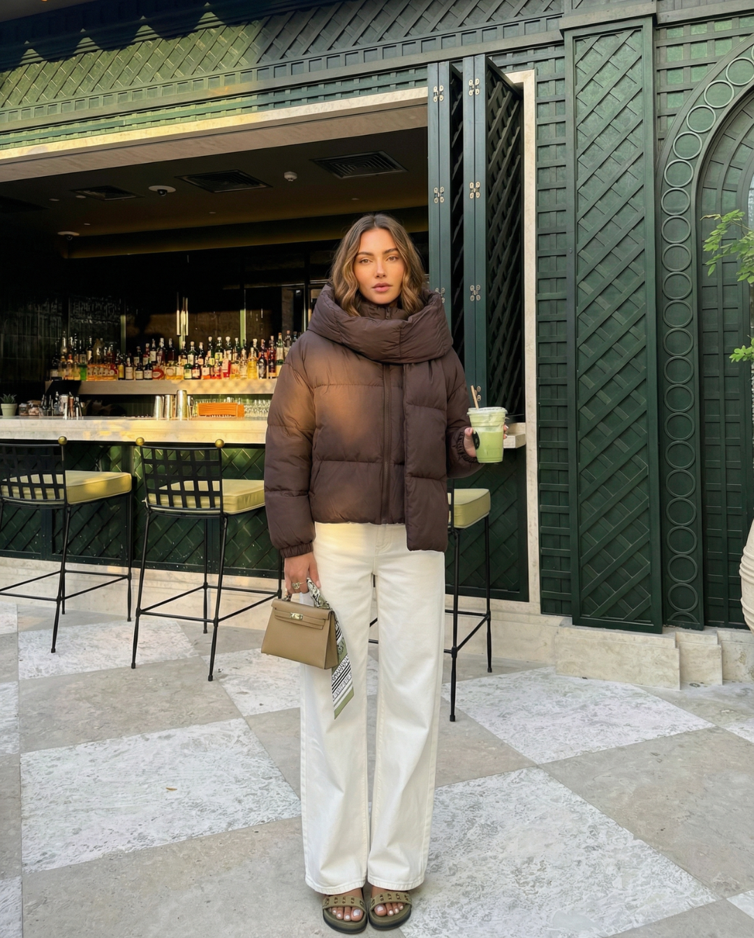 Luisa | Winter Cropped Puffer Jacket Brown Oversized Padded Quilted