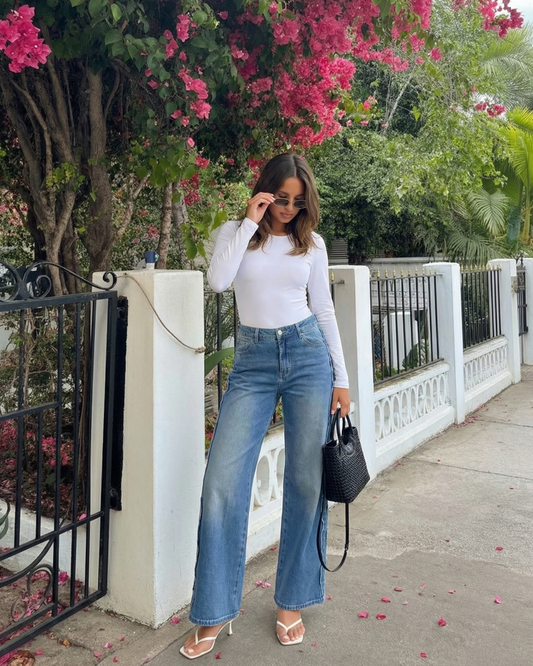 Etta | Long Sleeve Crop Top White Bodysuit Fitted