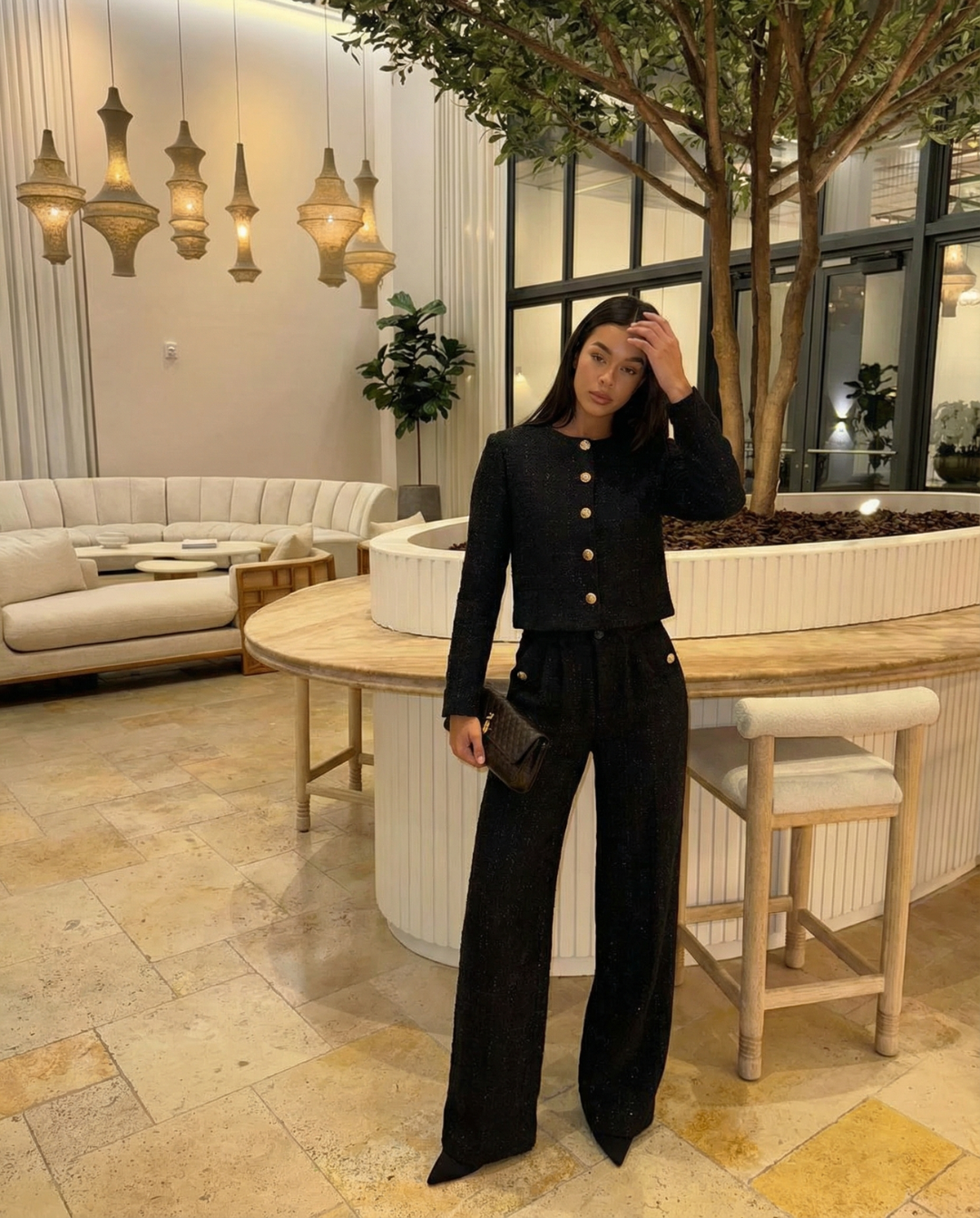 Audrey | Black Bouclé Gold Button Jacket Co-ord