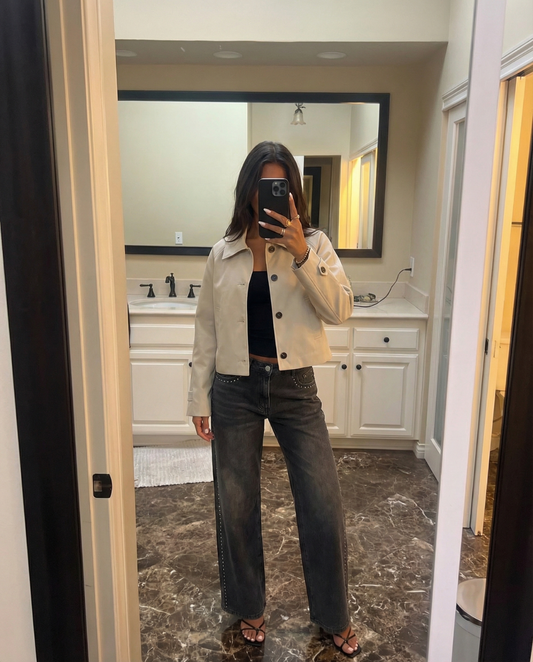 Freya | Cropped Shirt Jacket Cream Button Front