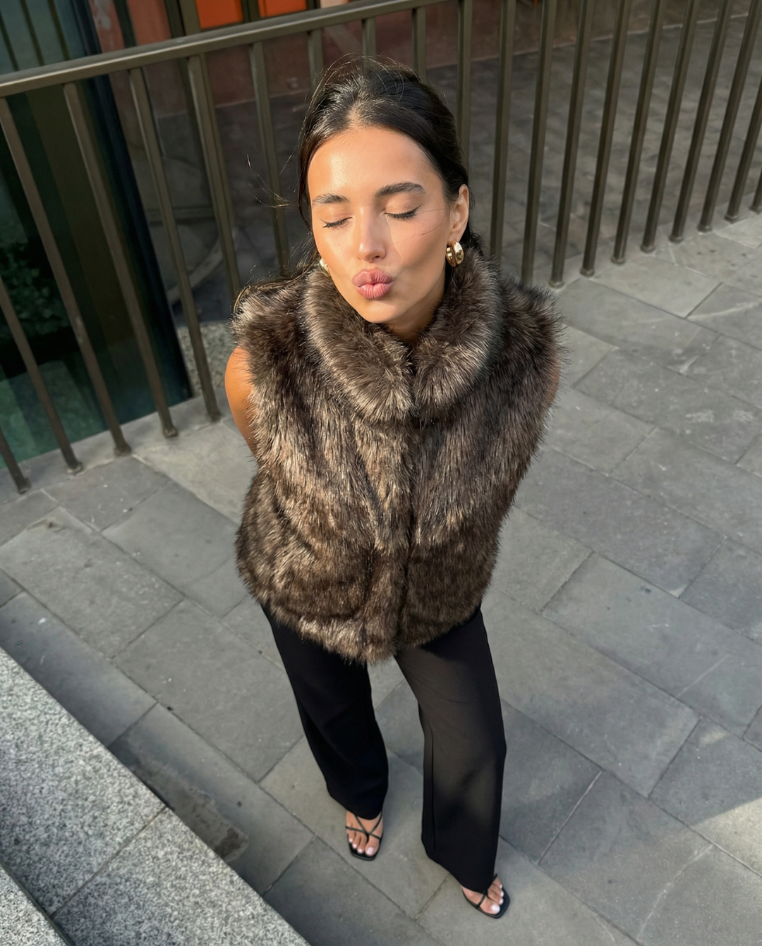 Rowan | Faux Fur Vest Black High Neck Sleeveless