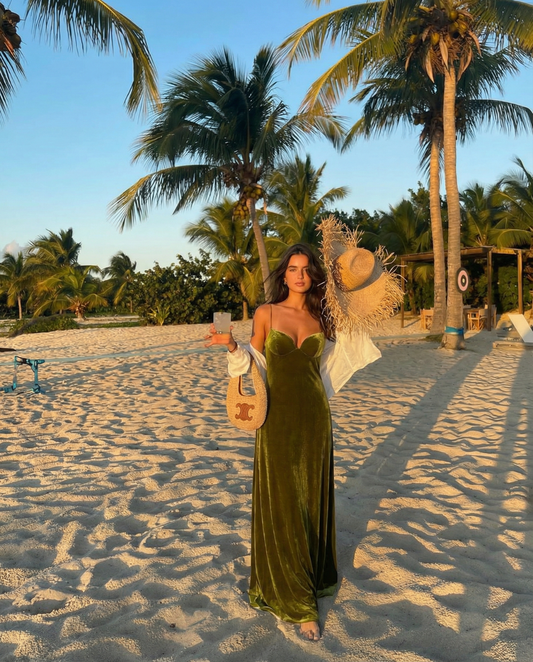 Vada | Winter Velvet Maxi Dress Green