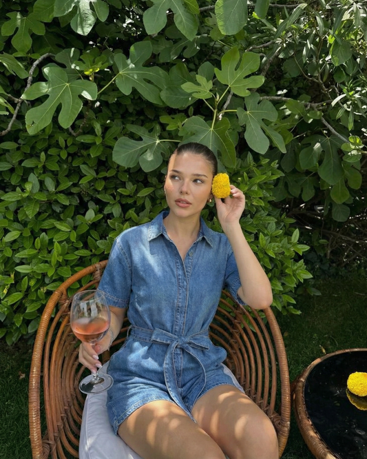 Rosa | Casual Denim Shirt Jumpsuit Blue Belted Short Sleeve