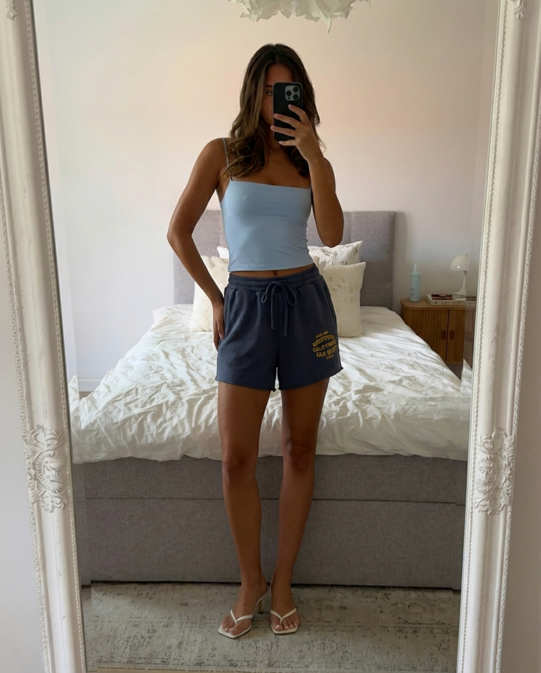 Nola | Casual Printed Jogger Shorts Navy Cotton Drawstring