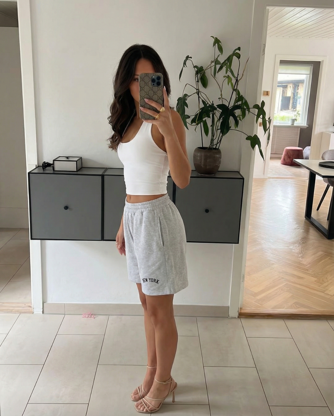 Yara | Bermuda Shorts Grey Printed Slogan Cotton Relaxed Fit