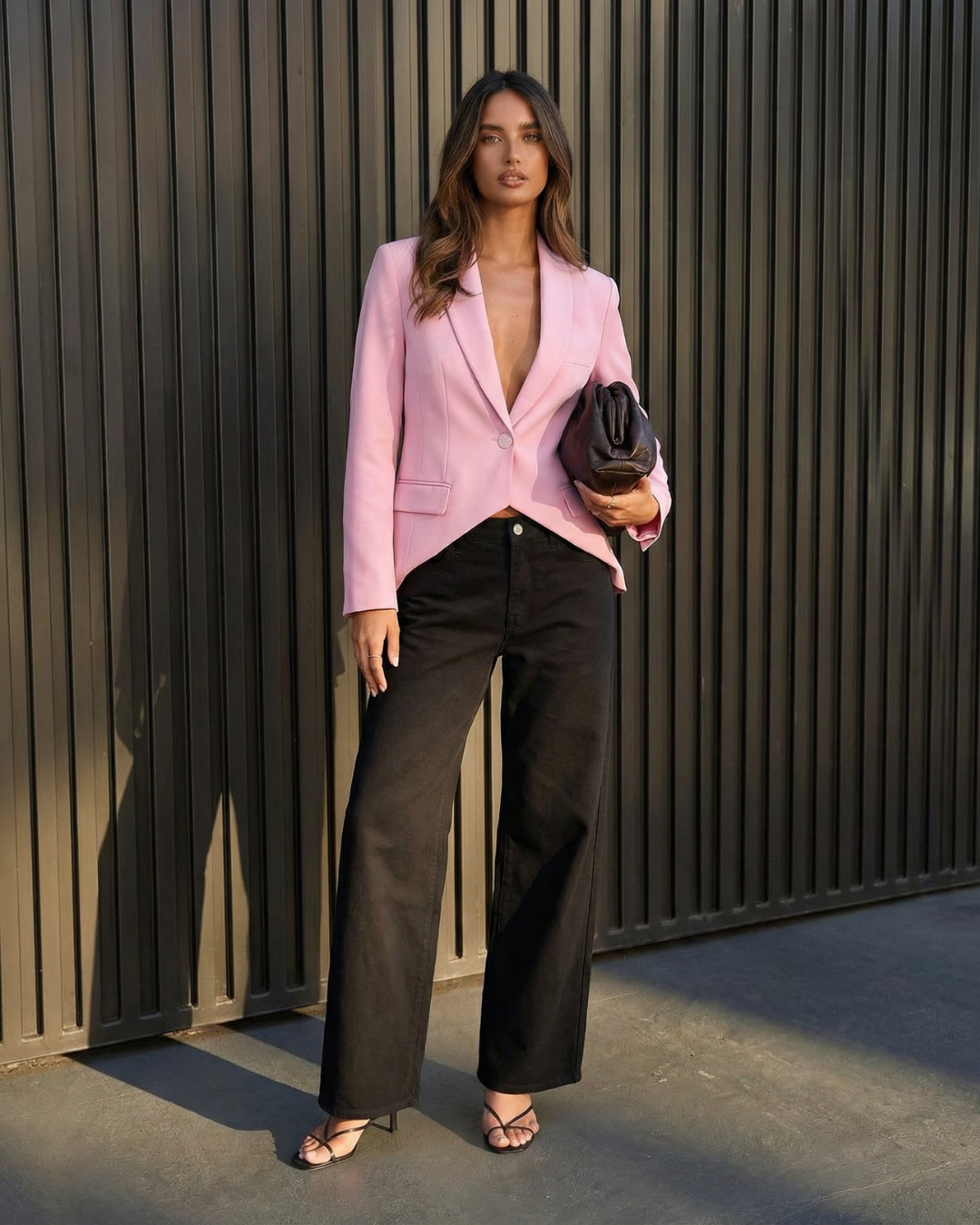 Margot | Cropped Blazer Pink Single Button Long Sleeve