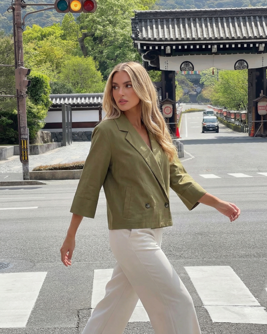 Rue | Summer Cropped Blazer Khaki Green
