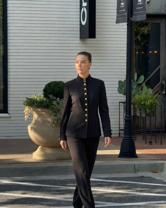 Maya | Smart Casual Fitted Blazer Black Gold Buttons