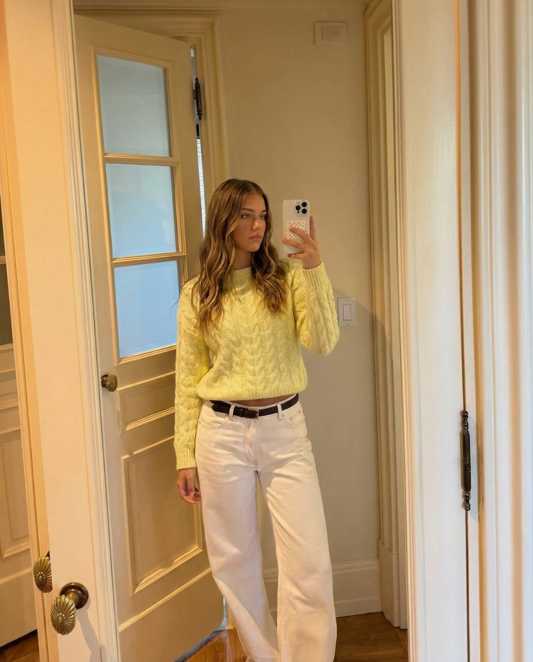 Liv | Cable Knit Sweater Yellow Crew Neck