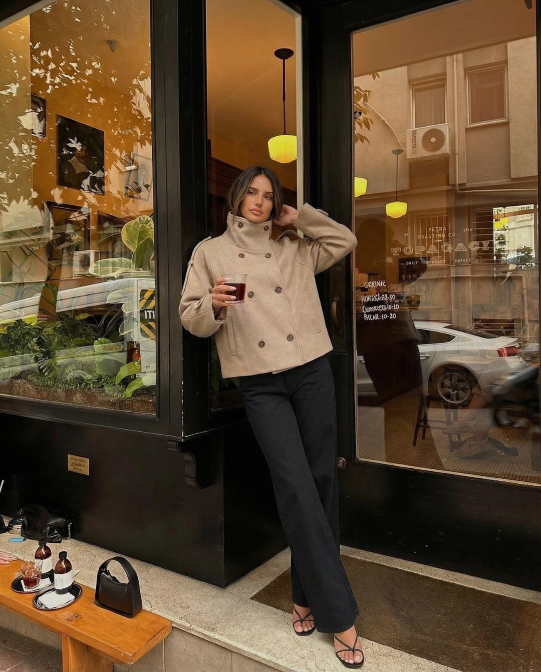 Demi | Double Breasted Blazer Beige Cropped Military