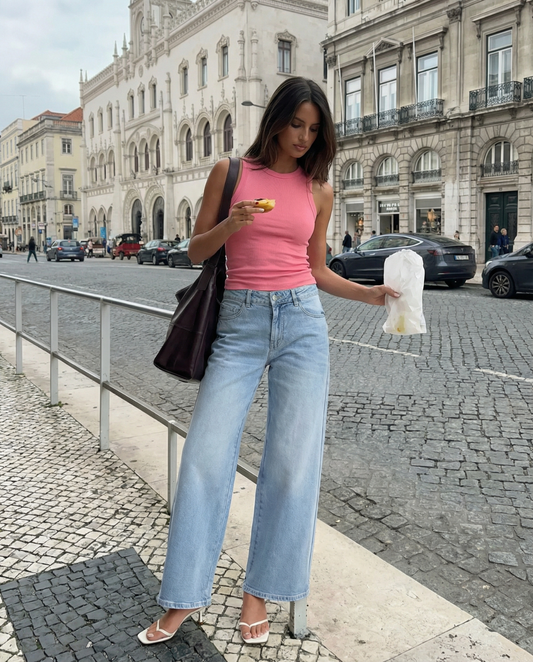 Sage | Summer Tank Top Pink Ribbed Sleeveless Fitted