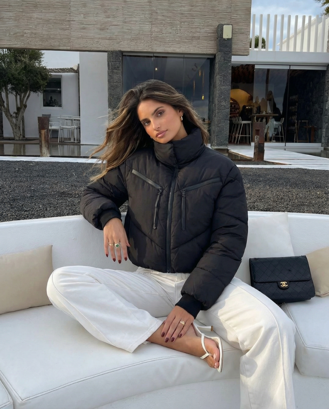 Bea | Winter Cropped Puffer Jacket Black Quilted Zip Up Padded