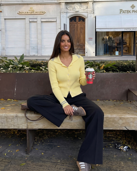 Thea | Ribbed Button Down Shirt Yellow Long Sleeve Collared