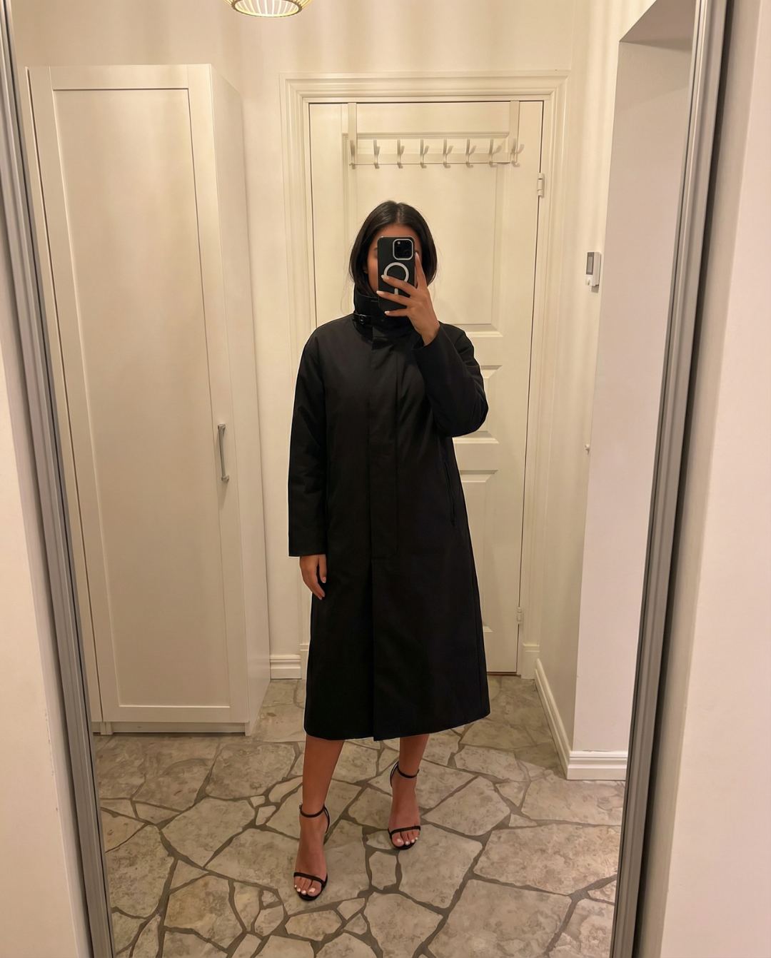 Lucia | Elegant Longline Coat Black Zip Up