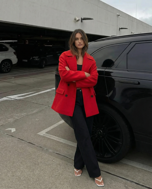 Lena | Double Breasted Coat Red Longline Oversized