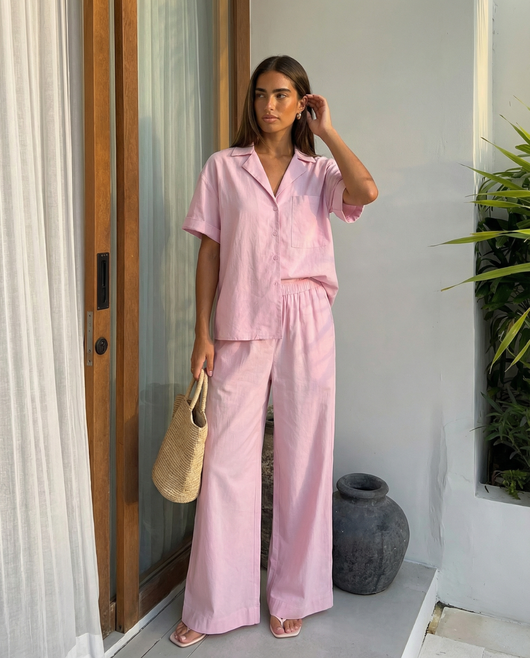 Rosie | Pink Cotton Wide Leg Co-ord Set