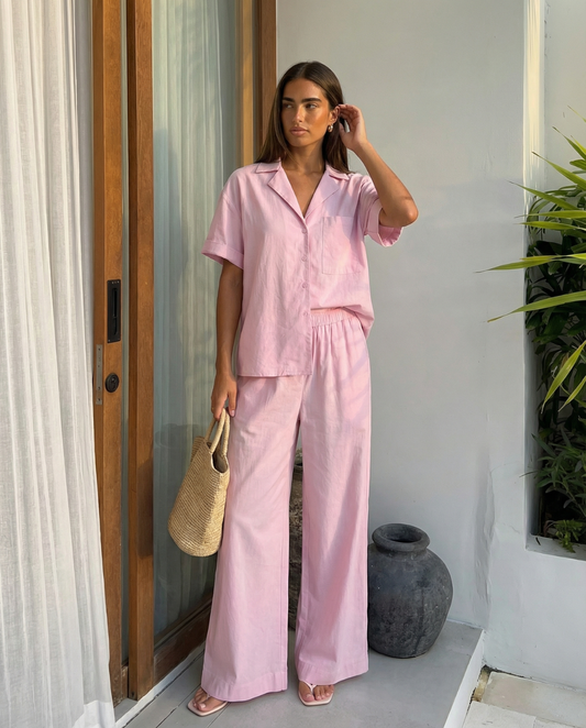 Rosie | Pink Cotton Wide Leg Co-ord Set