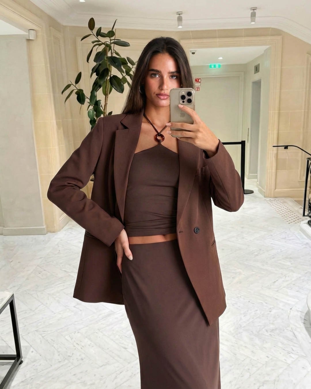Faye | Oversized Brown Blazer Long Sleeve Single Breasted