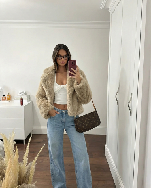 Nina | Winter Fluffy Faux Fur Jacket Beige