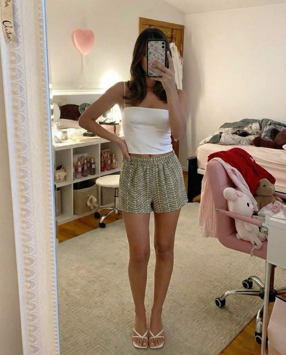 Uma | Elegant Tailored Shorts Green High Waisted Pleated