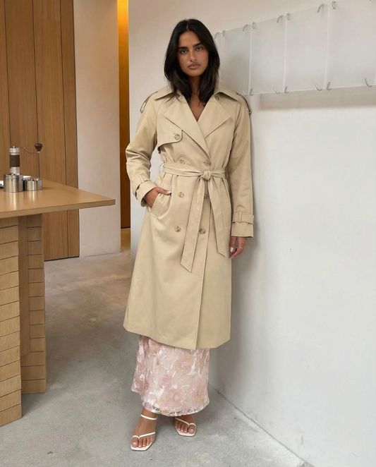 Margot | Trench Coat Cream Double Breasted Belted Long Sleeve