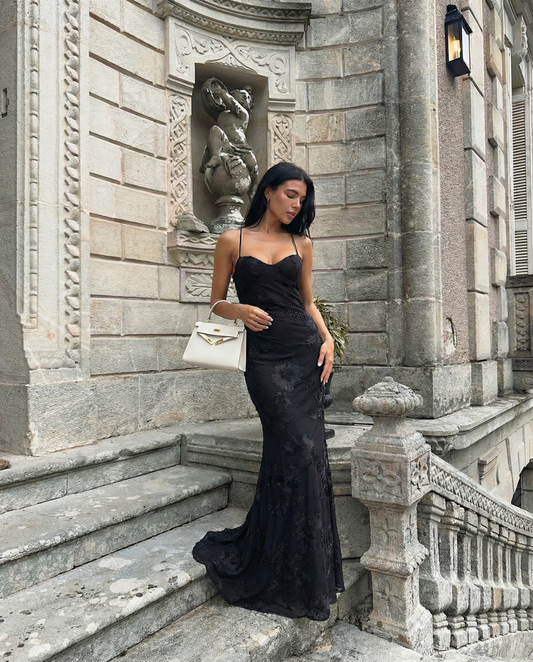 Mira | Elegant Floral Maxi Dress Black