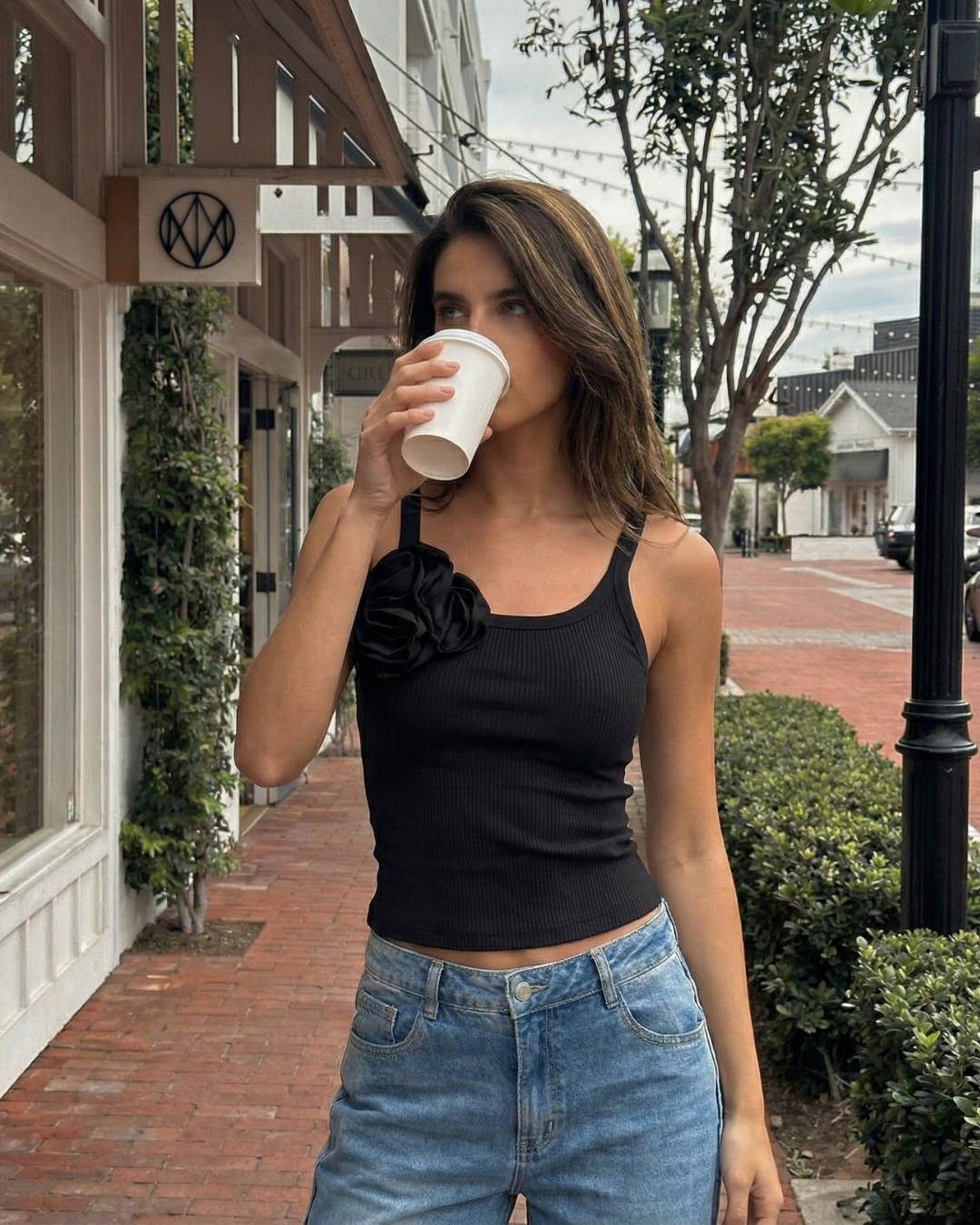 Aria | Elegant Asymmetric Tank Top Black Ribbed Knitted Sleeveless