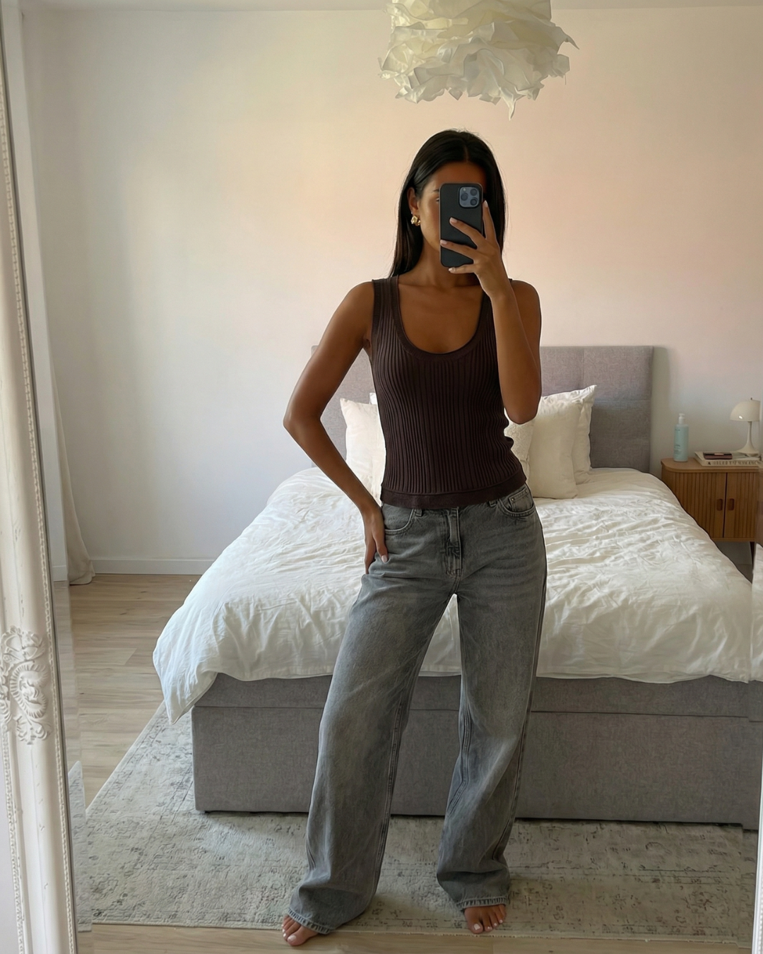 Maren | Knitted Tank Top Brown Ribbed Sleeveless Fitted Scoop Neck