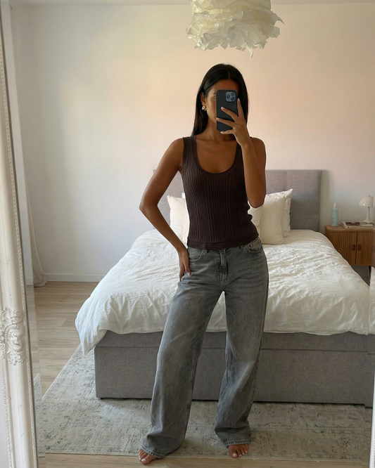 Maren | Knitted Tank Top Brown Ribbed Sleeveless Fitted Scoop Neck