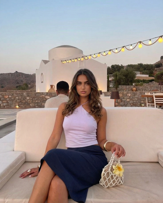 Ines | Midi Skirt Navy Quilted A Line Casual