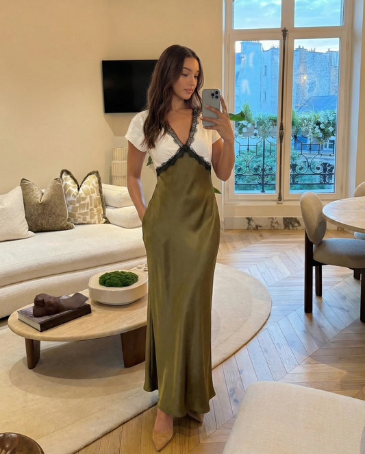 Honor | Elegant Satin Slip Maxi Dress Green