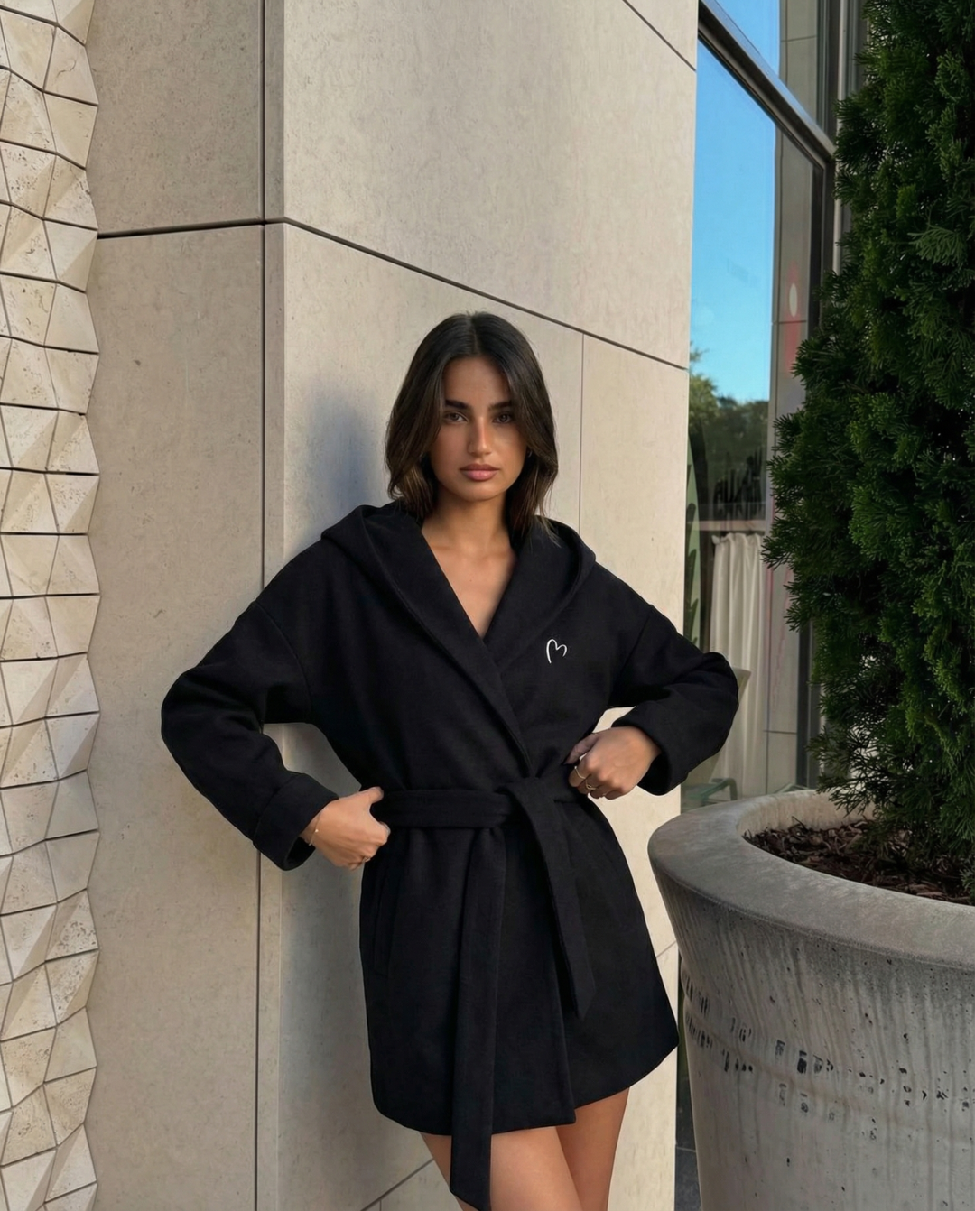 Margot | Oversized Blazer Black Hooded Belted Long Sleeve