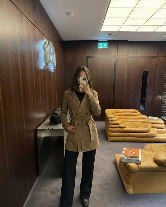 Isla | Elegant Belted Trench Coat Beige Long