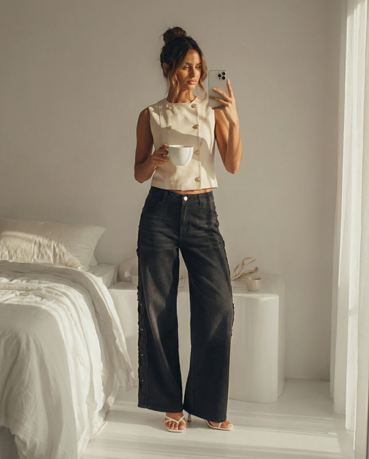 Margot | Cropped Double Breasted Vest Cream Sleeveless