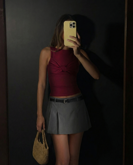 Margot | Pleated Mini Skirt Grey Belted Tailored