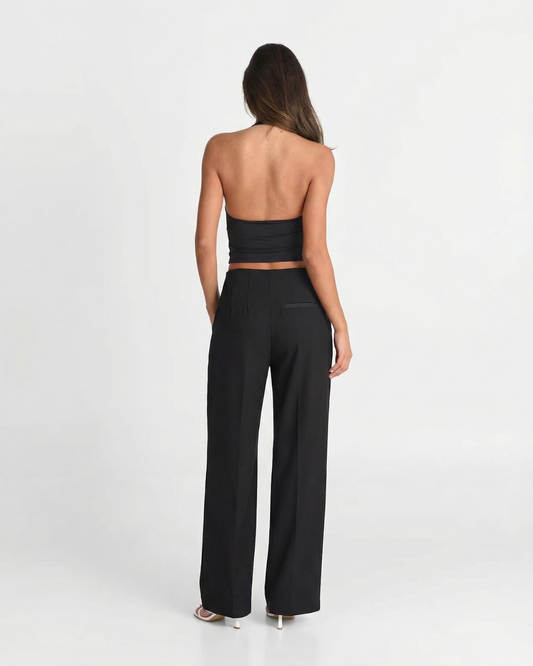 Greta | Casual Wide Leg Trousers Black High Waisted