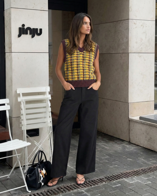 Thea | Preppy Check Sweater Vest Yellow Purple V Neck