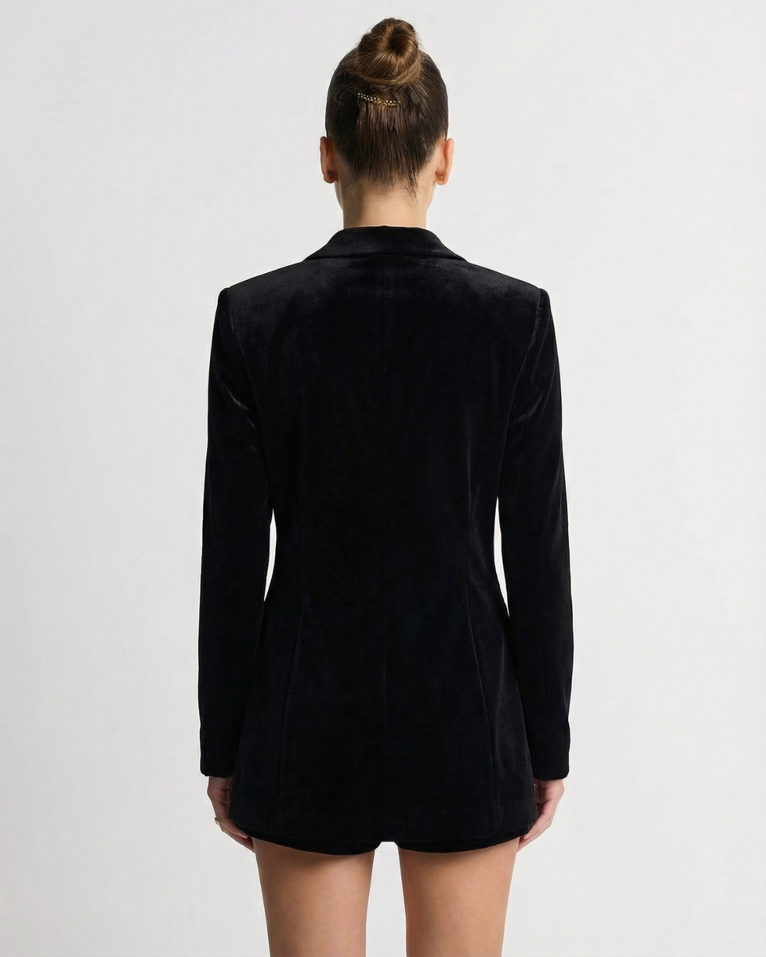 Viola | Elegant Velvet Tailored Jumpsuit Black Long Sleeve