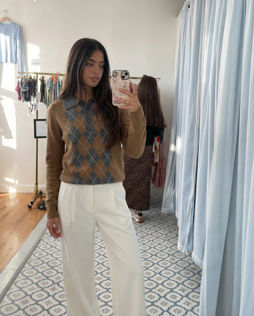 Millie | Brown Argyle Knit Polo Jumper