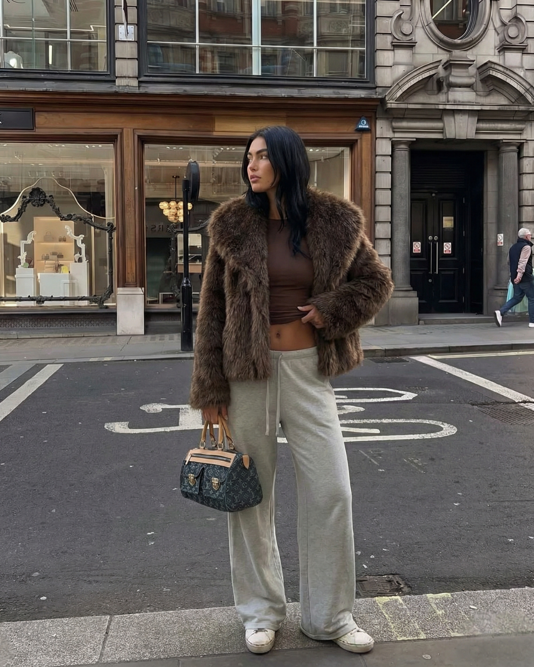 Faye | Brown Faux Fur Jacket Cropped Luxury