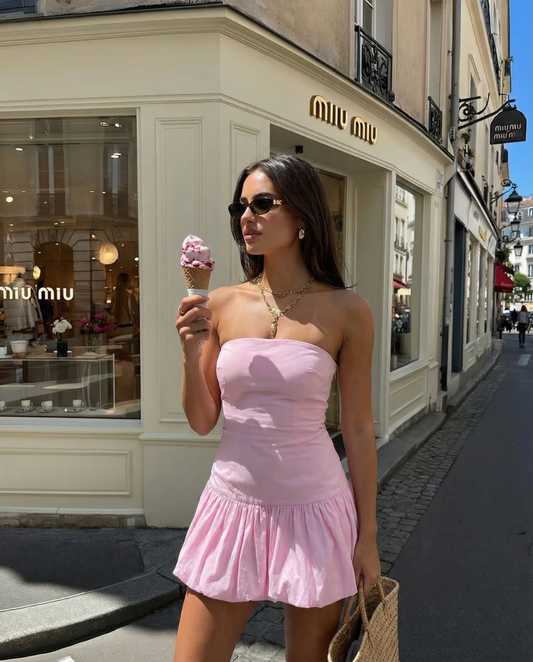 Gia | Summer Strapless Mini Dress Pink