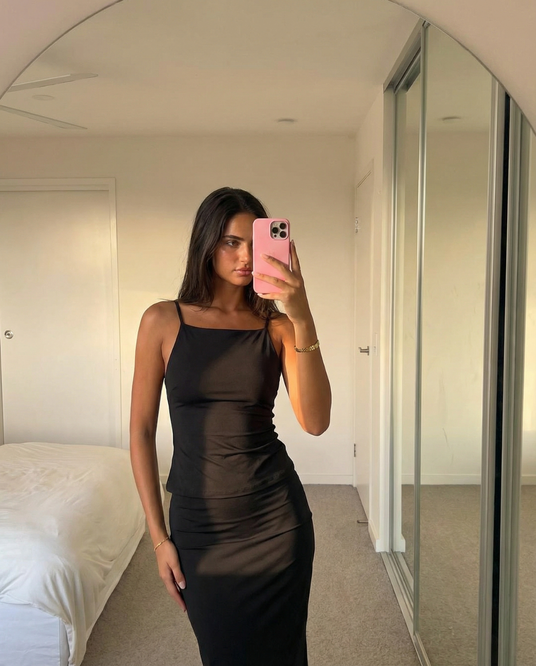 Viola | Square Neck Cami Top Black Sleeveless Fitted