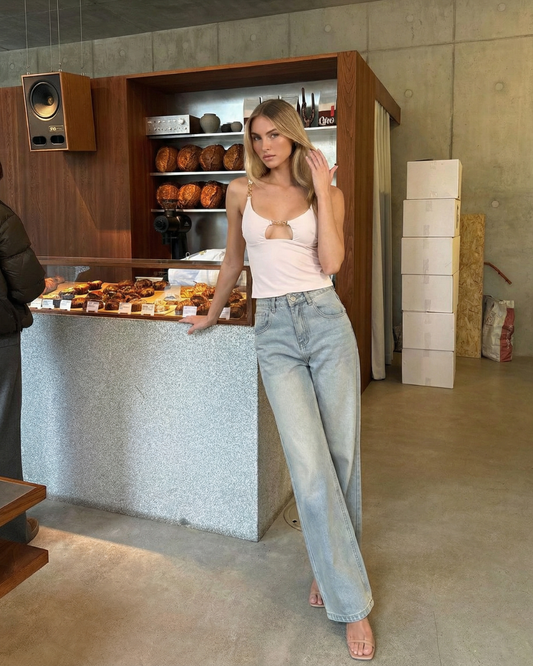 Vera | Wide Leg Light Wash Jeans High Waisted Vintage Faded