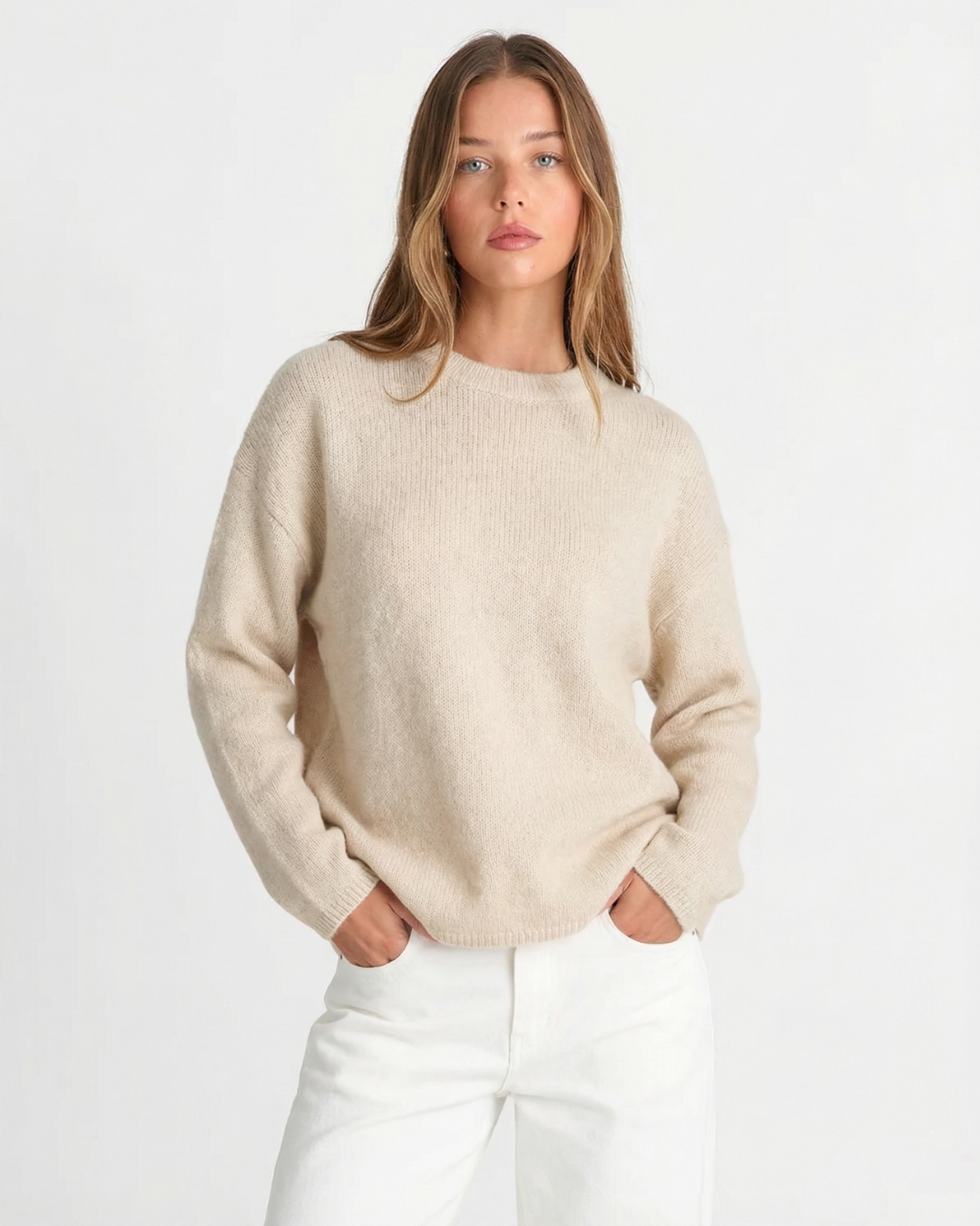 Lena | Cream Knitted Sweater Crew Neck Long Sleeve