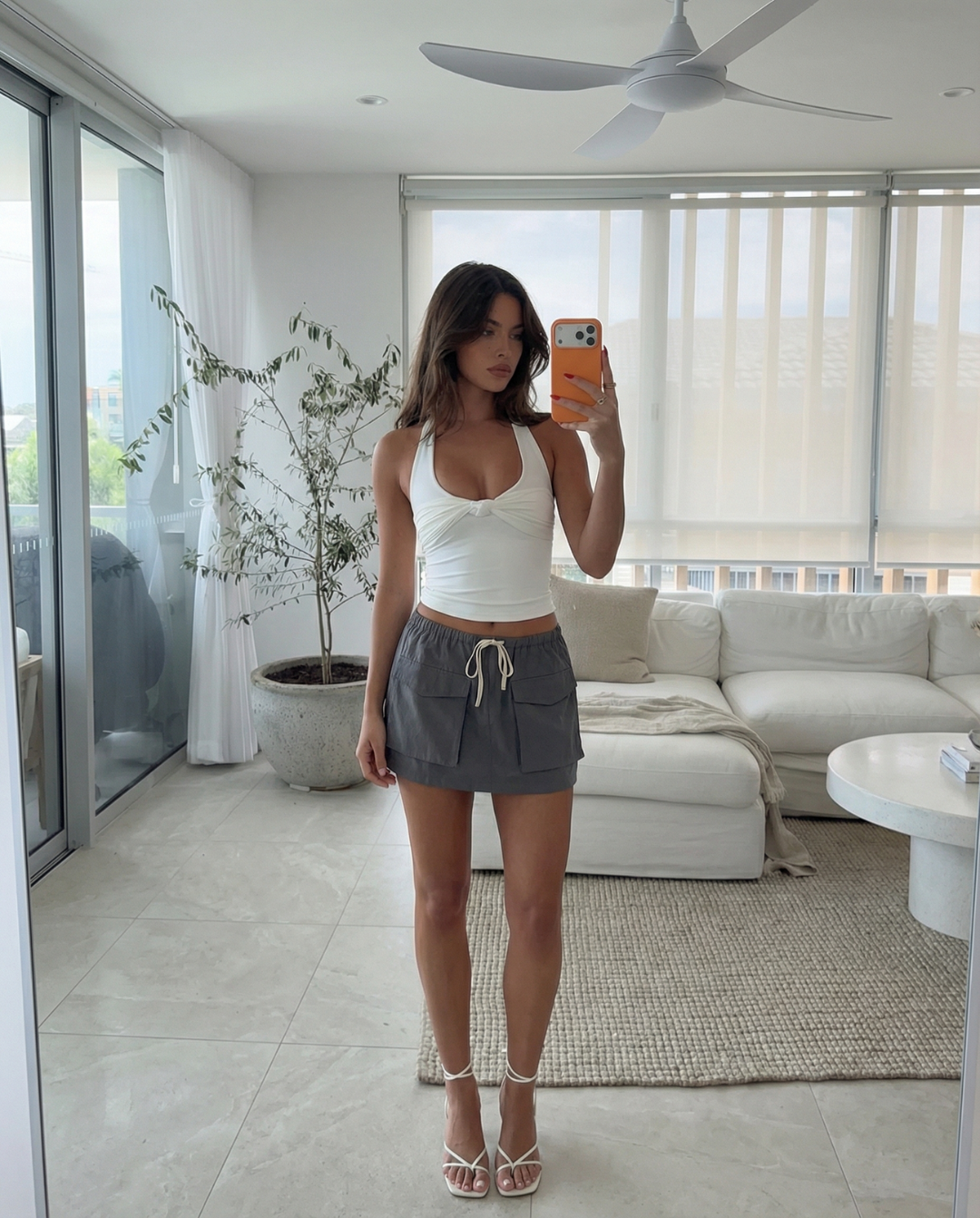 Thea | Cargo Shorts Gray Drawstring Pockets Cotton Relaxed