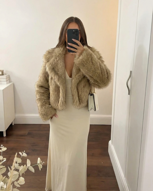 Kit | Autumn Cropped Faux Fur Jacket Beige