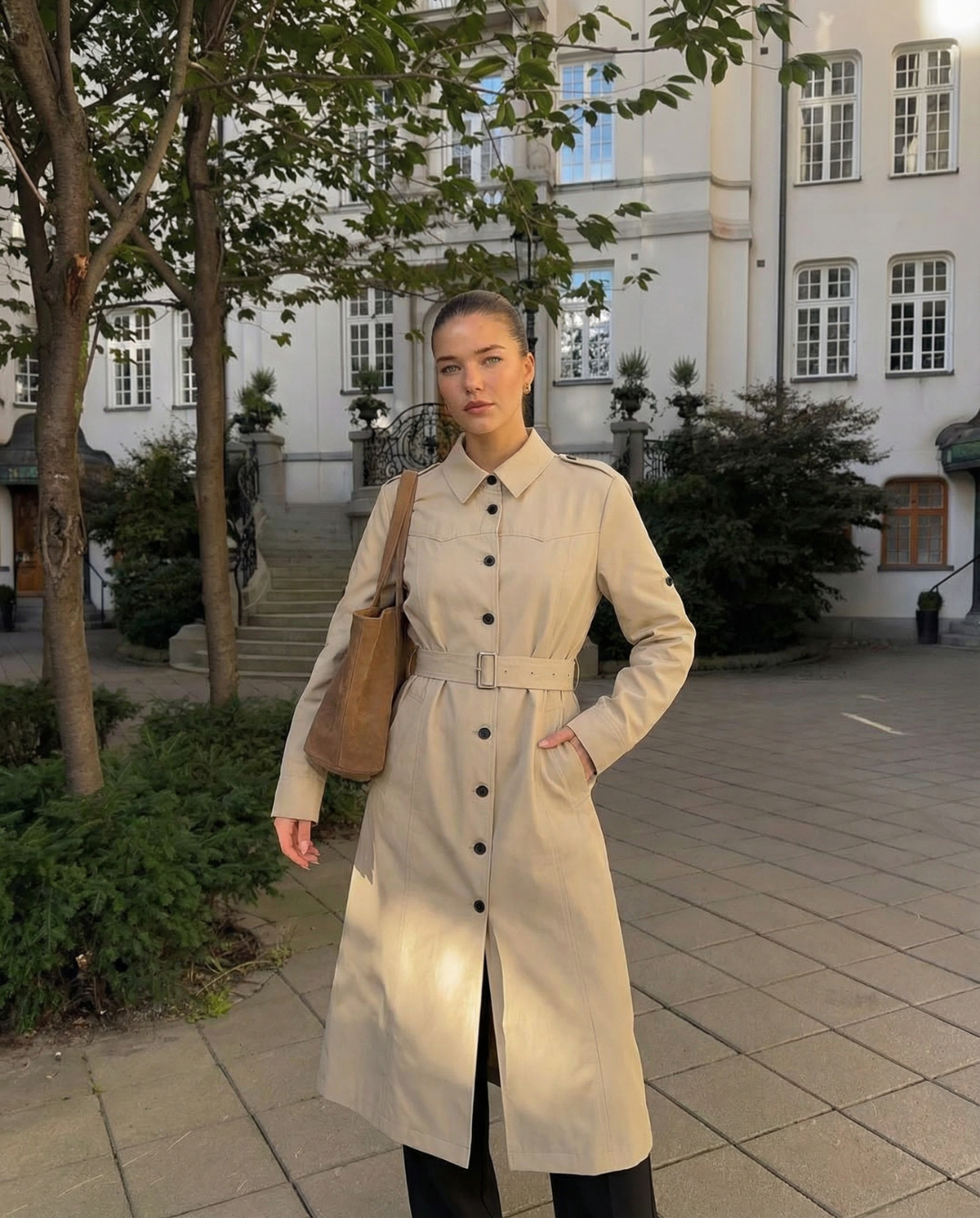 Nina | Smart Casual Long Sleeve Belted Trenchcoat Beige