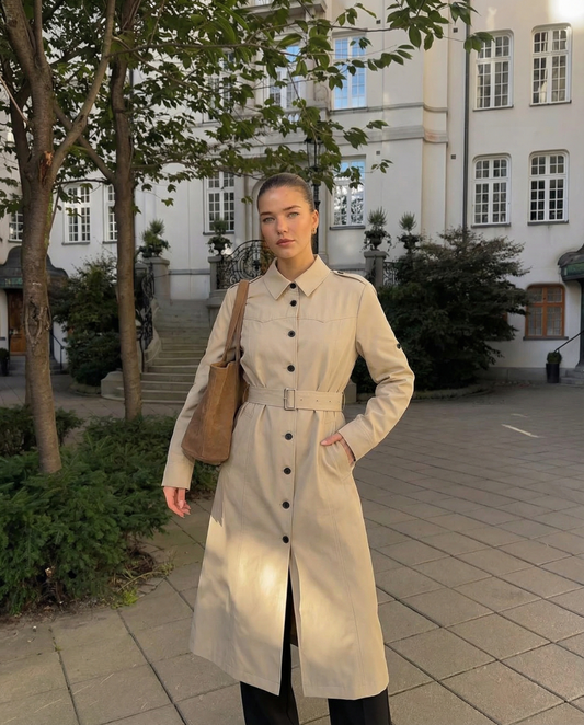 Nina | Smart Casual Long Sleeve Belted Trenchcoat Beige